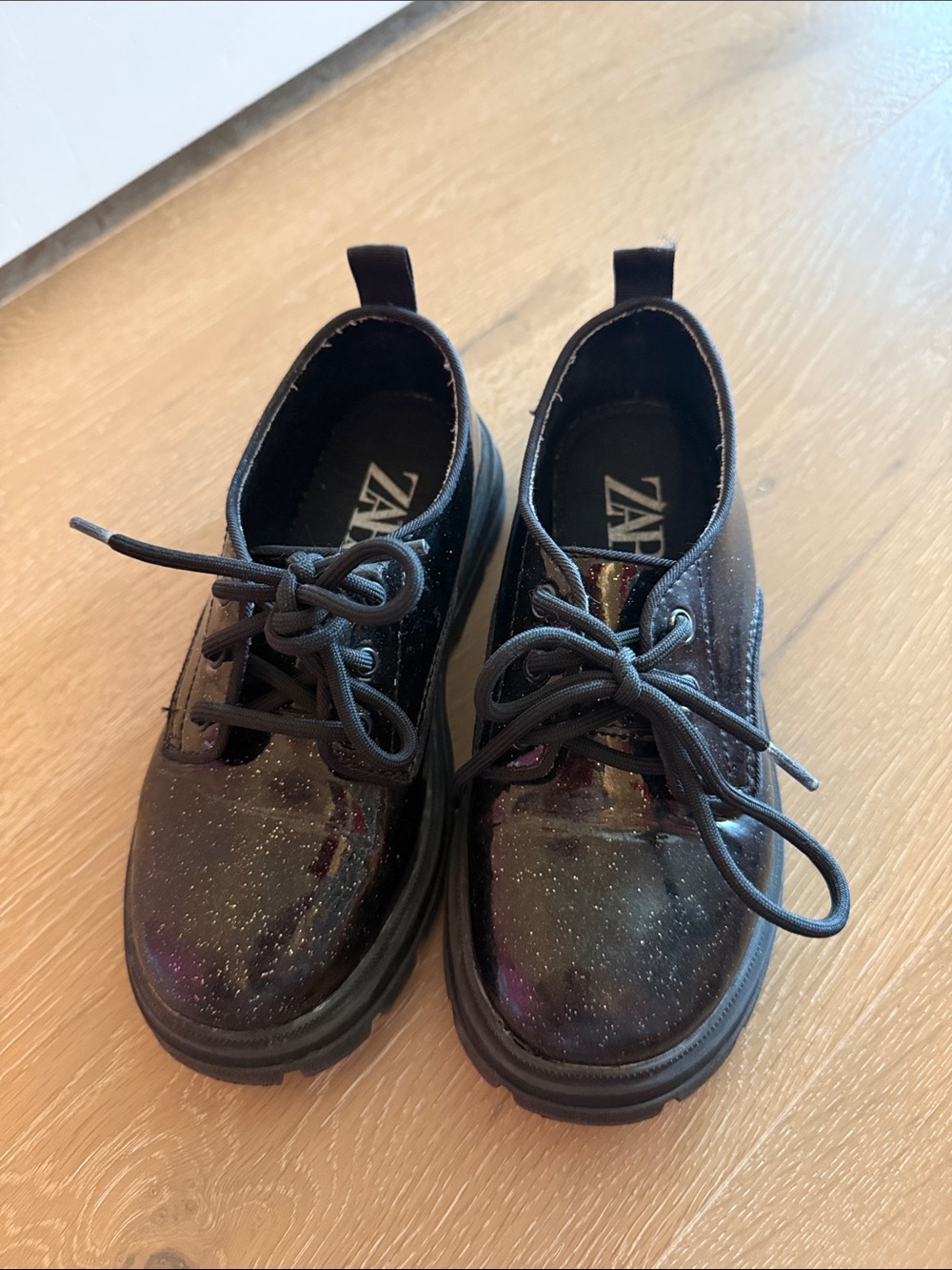 Zara Kids Black Glitter Derby Shoes